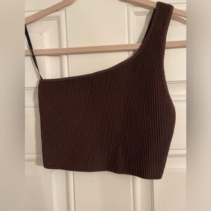 Babaton Sculpt Knit One Shoulder Cropped Tank (Size M)